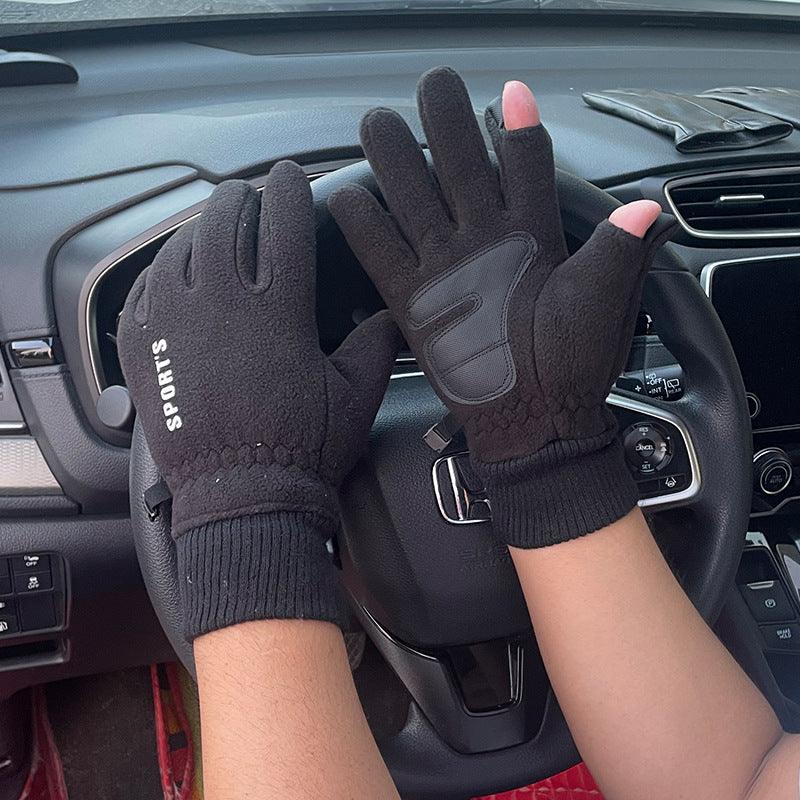 Outdoor Ski Riding Gloves Winter Polar Fleece Flip Cover Winter Gloves Men And Women Plus Velvet Thickened Warm Touch Screen Gloves - Nioor