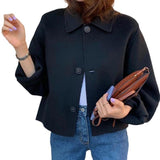 Retro Lapels Casual Loose Puff Sleeves Short Jacket For Slight-figured Cardigan - Nioor