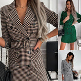 Autumn And Winter New Women's Fashion Long Sleeve Belt Double Breasted Suit Jacket - Nioor