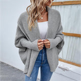 New Loose Knitted Sweater Solid Color Bat Sleeve Large Lapel Cardigan Autumn And Winter Fashion Jacket For Women Clothing - Nioor