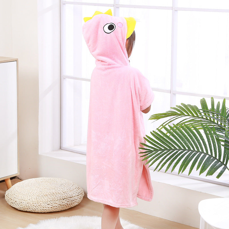 Children's Wearable Coral Fleece Absorbent Hooded Cloak Bath Towel Boys And Girls Nightgown Home Clothes