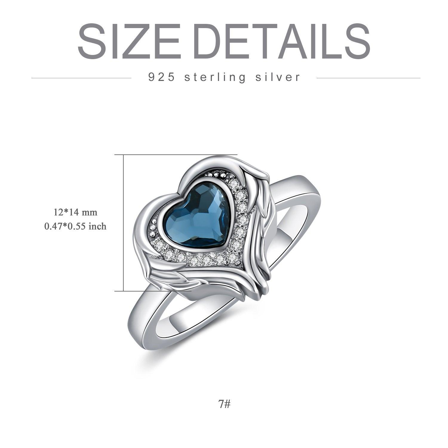 925 Sterling Silver Angel Wing Heart Cremation Urn Holds Loved Ones Ashes Ring - Nioor