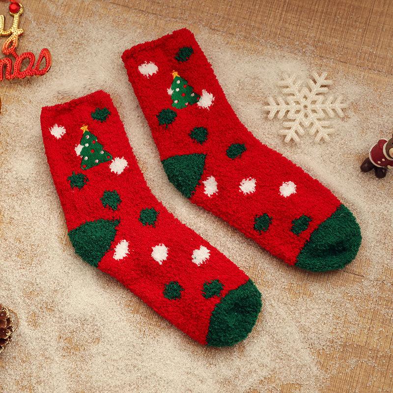 New Coral Velvet Christmas Socks - Nioor