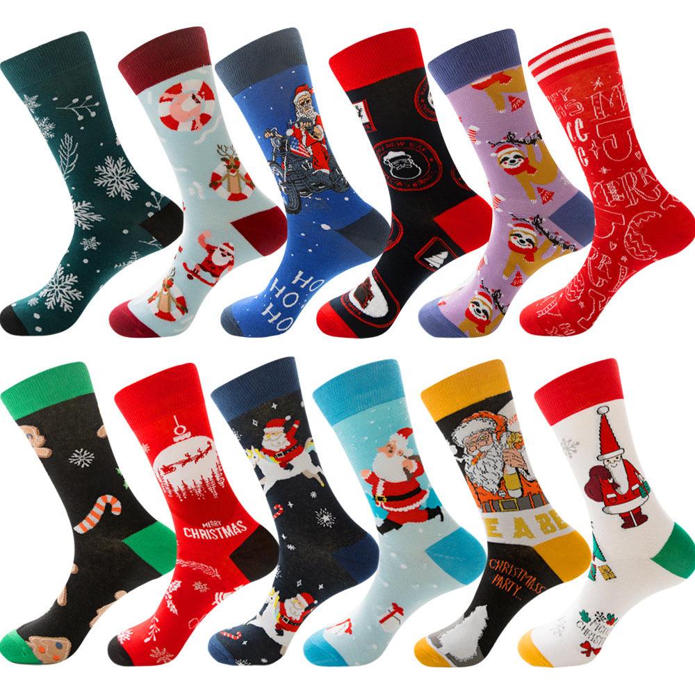 Men's Socks Santa Claus Moose Men's Mid-tube Socks Tide Cotton Socks - Nioor