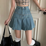 High Waist Hip-wrapped Skirt Pleated Denim Skirt - Nioor