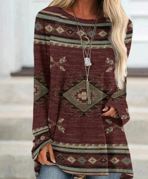 Long T-shirt Dress Retro Ethnic Style - Nioor