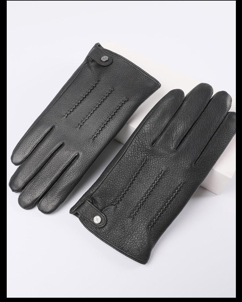 Fleece-lined Thickened Real Leather Gloves - Nioor