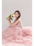 Elegant Girl's Wedding Photography Dress Pink White - Nioor