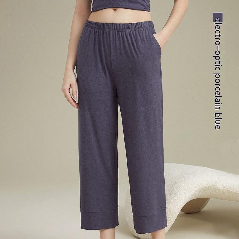 Women's Acetate Youke Silk Straight-leg Pants Outer Wear Cool Ankle-length Pants Leisure Pajamas Trousers - Nioor