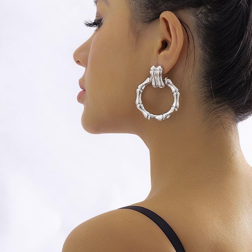 Hip Hop Style Simple Round Bamboo Stud Earrings - Nioor