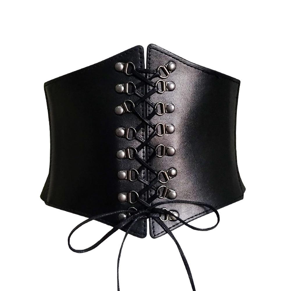 Women's Punk Rivet Lace-up Waist-controlled Slimming Elastic Waistband - Nioor