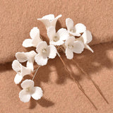 White Three Dimensional Flower U Shaped Hairpin - Nioor