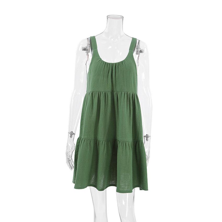 Outdoor Casual Home Spaghetti Straps Sleeveless Short Nightdress - Nioor