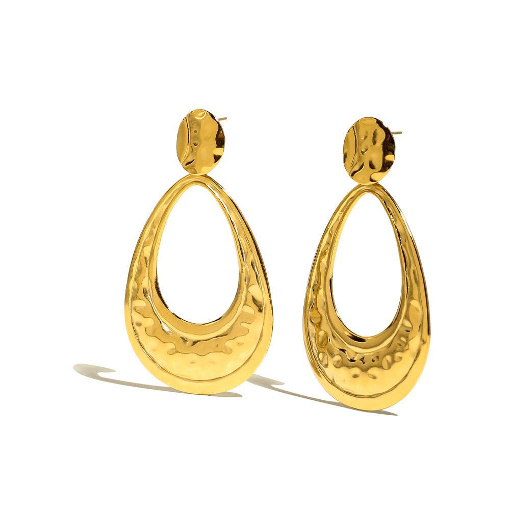 High-grade Titanium Steel Gold-plated Hollow Crescent Earrings - Nioor