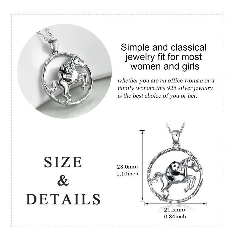 925 Sterling Silver Horse and Panda Running Horse Pendant Necklace Jewelry - Nioor