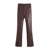 Women's European And American Style PU Leather And Leather Pants Suit - Nioor