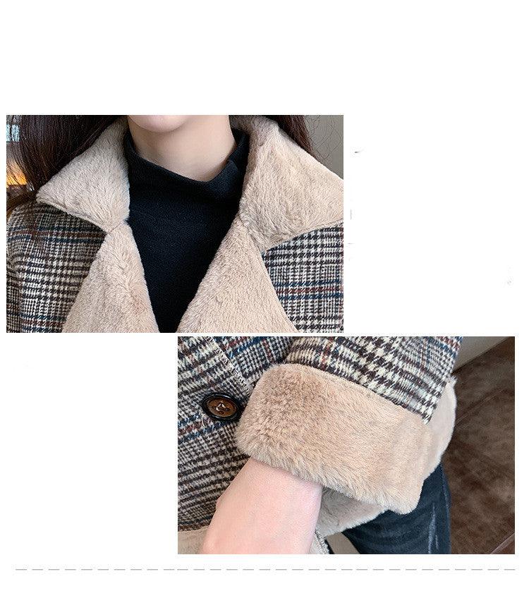 Autumn And Winter Tide All-match Thick Plaid Woolen Fur - Nioor