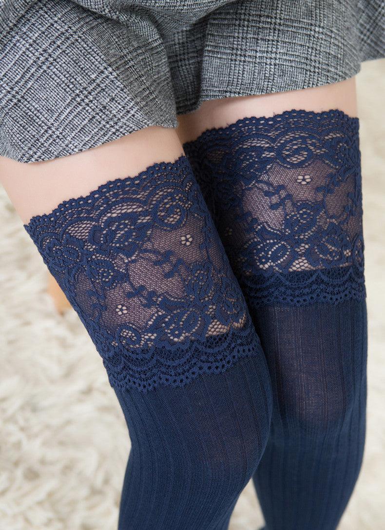 Japanese Style Wide Lace Over The Knee Stockings Women - Nioor