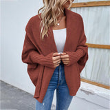 New Loose Knitted Sweater Solid Color Bat Sleeve Large Lapel Cardigan Autumn And Winter Fashion Jacket For Women Clothing - Nioor