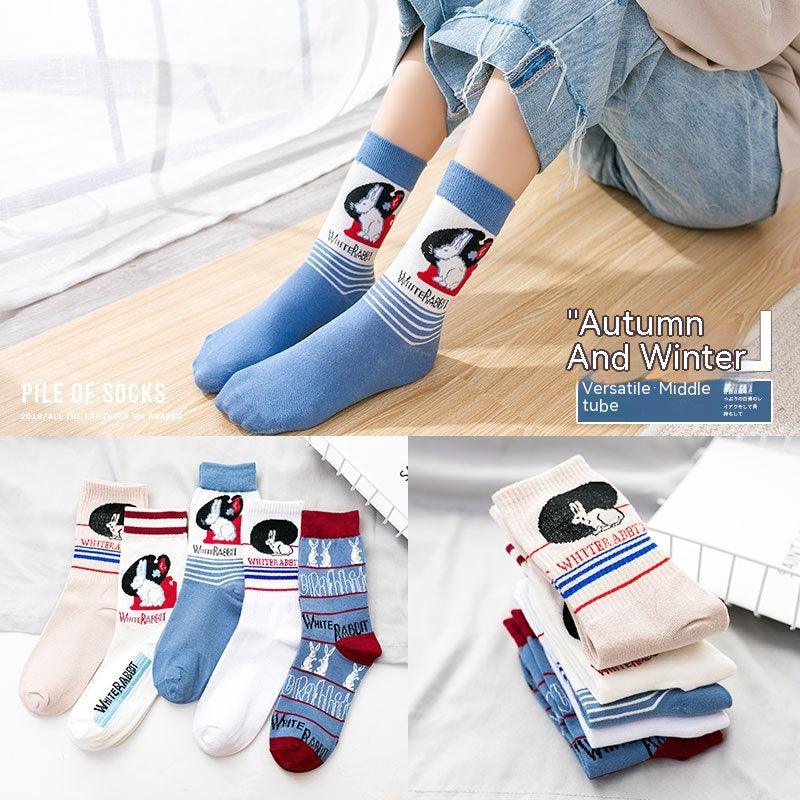 Socks Trendy Tube White Rabbit High-top Cotton Socks - Nioor