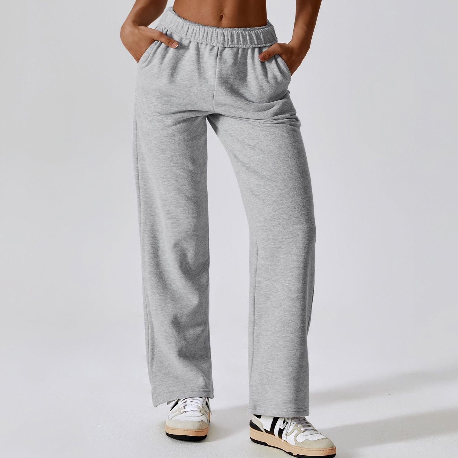 Waist-tied Fleece-lined Warm And Loose Straight Wide Leg Outdoor Leisure Sports Pants - Nioor