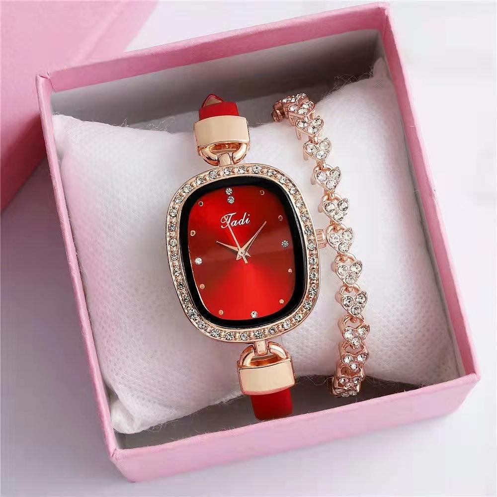 Women's Watch Bracelet Suit Two-piece Women's Quartz Watch Diamond Rhinestone Thin Belt Fashion Watch - Nioor