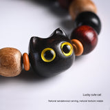 Ebony Carved Kitten Head Wooden Rosewood Beads Bracelet Men And Women