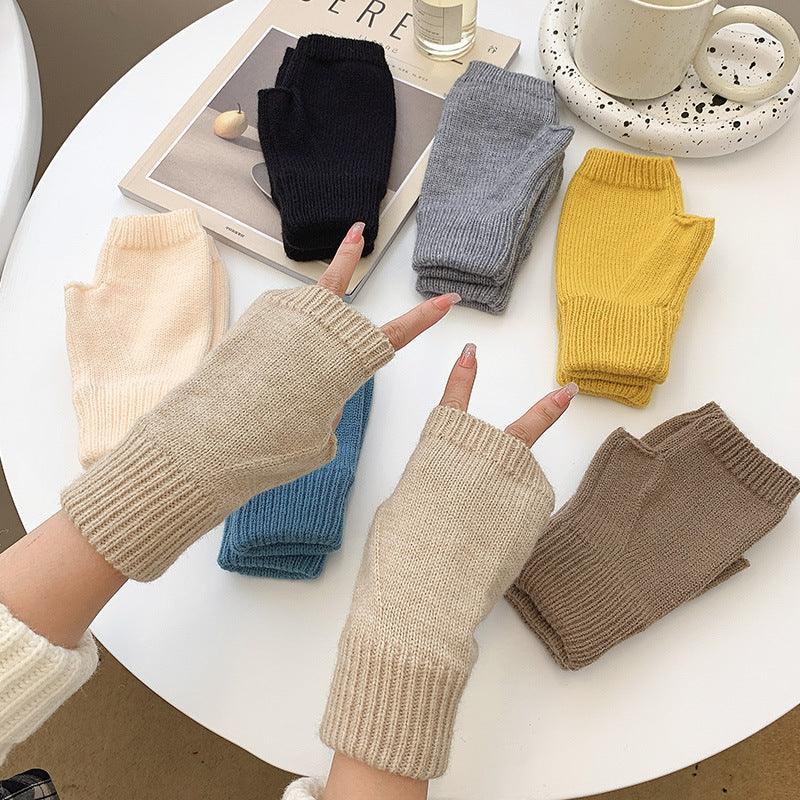 Women's Warm Knitting Wool Half Finger Gloves - Nioor