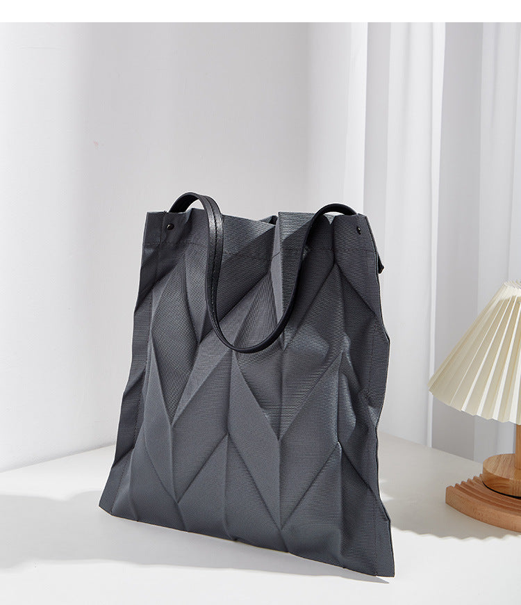 Pleated Shoulder Lightweight Folding Bucket Bag