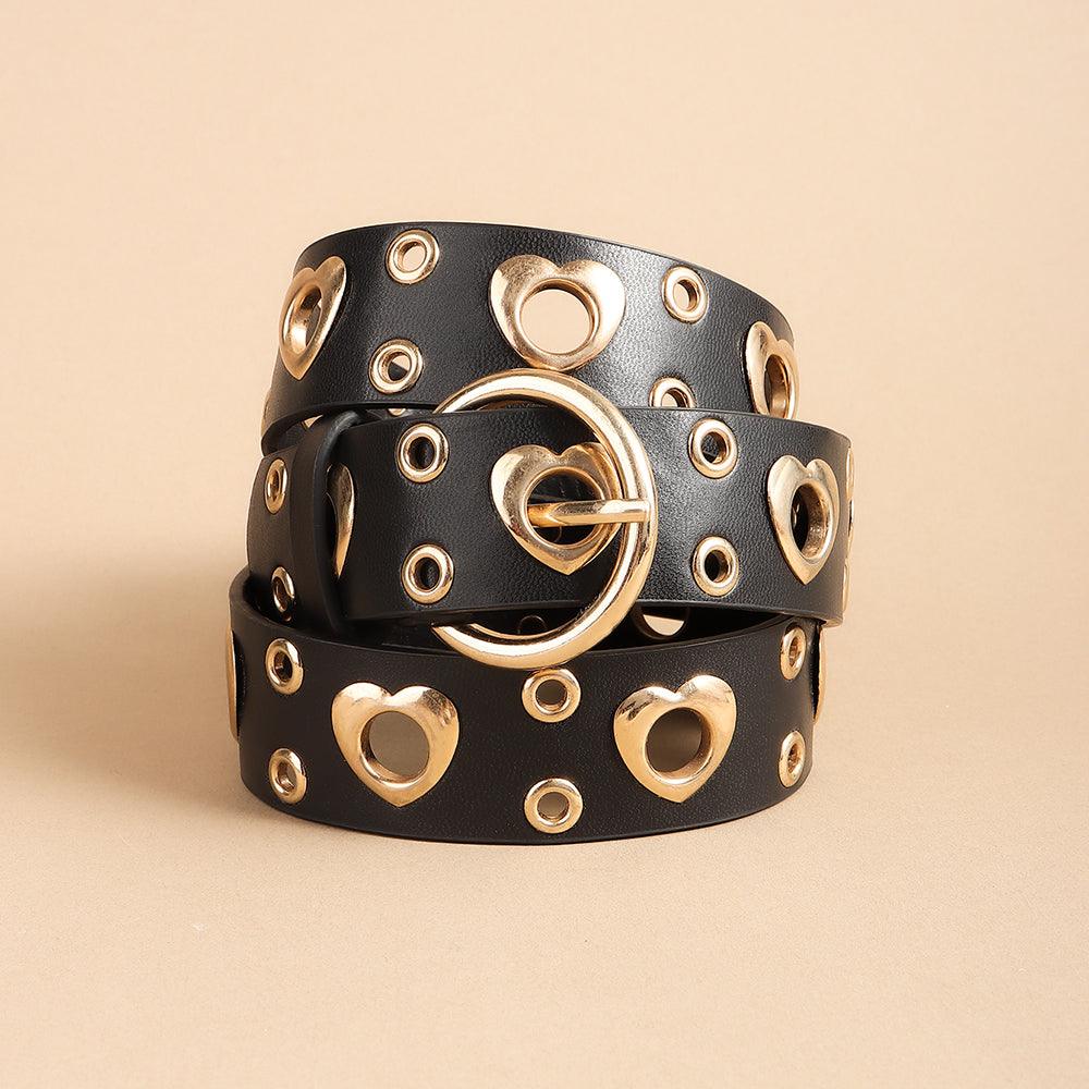 Sexy Punk Style Metal Air Eye Belt For Women With Jeans Skirt Hip Hop Heart Cutout Black Belt - Nioor