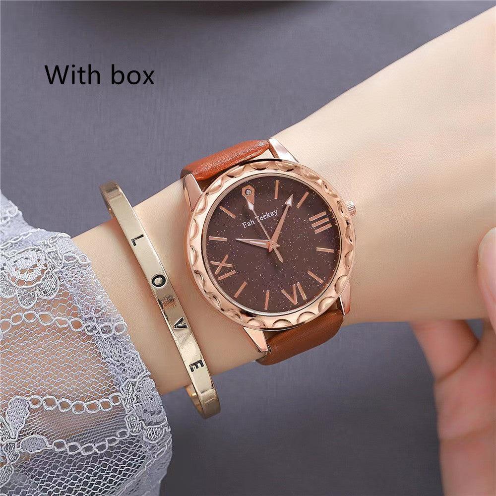 Glitter Face Simple Fashion All-match Belt Women's Watch Gift Box Suit Quartz Wrist Watch - Nioor