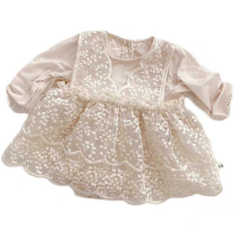 Baby Solid Color Princess Lace Puff Dress