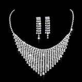 Full Rhinestone Zircon Water Drop Necklace Earrings Jewelry Set - Nioor