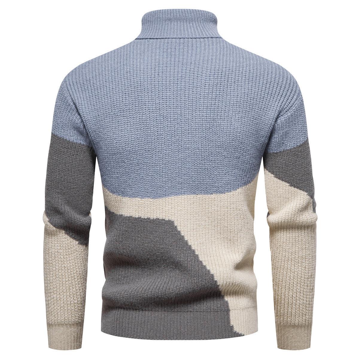 Men's Knitted Color Block Turtleneck Sweater - Nioor