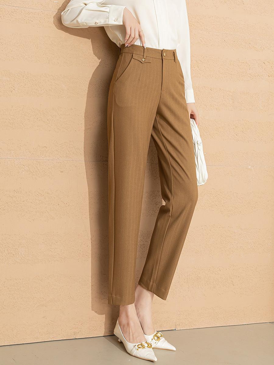 Women's Fashionable High Waist Straight Drape Nine-Point Pants - Nioor