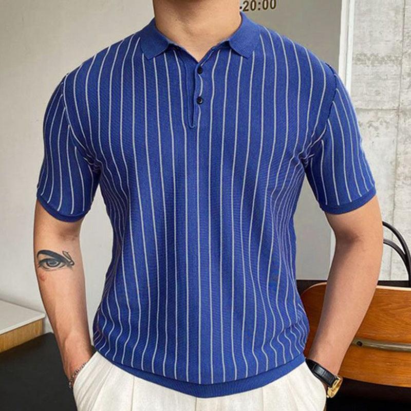 Summer New Striped Slim-fit Short Sleeve Lapel Business - Nioor