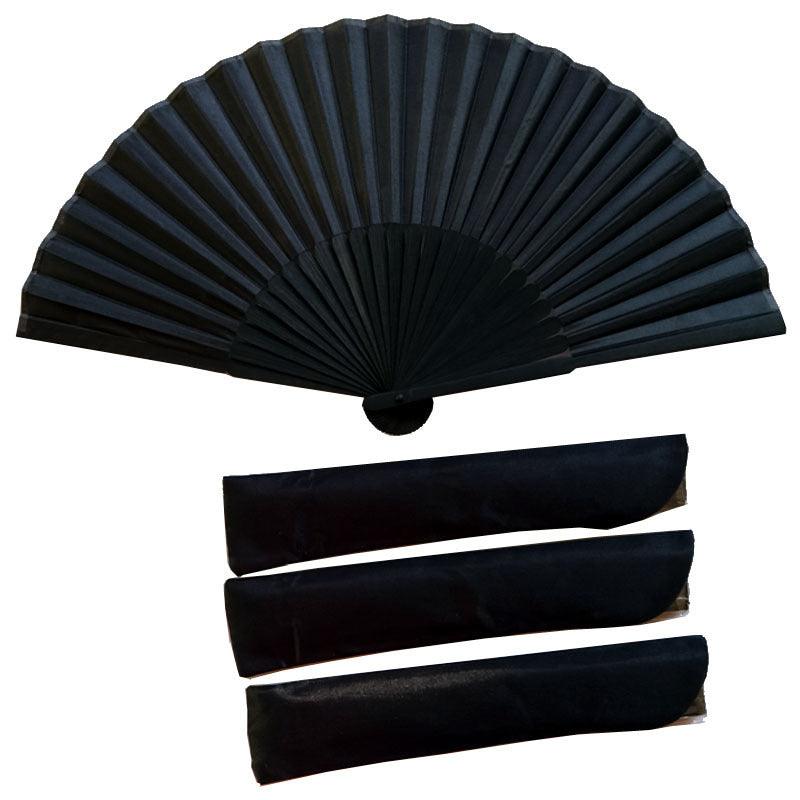 National Style Folding Fan Pure Black Silk Fan - Nioor