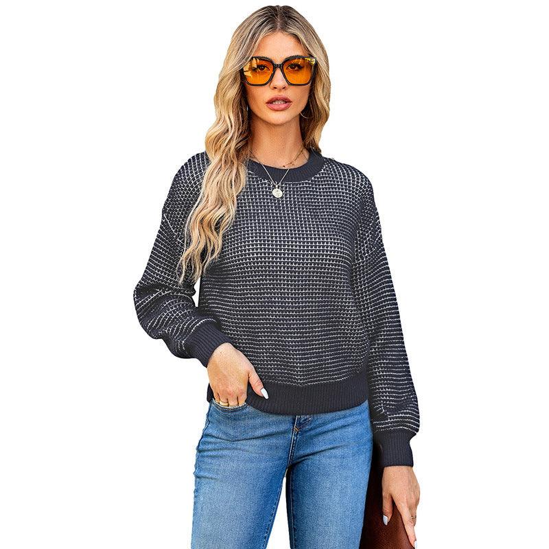 Women's Solid Color Round Neck Off-shoulder Sweater - Nioor