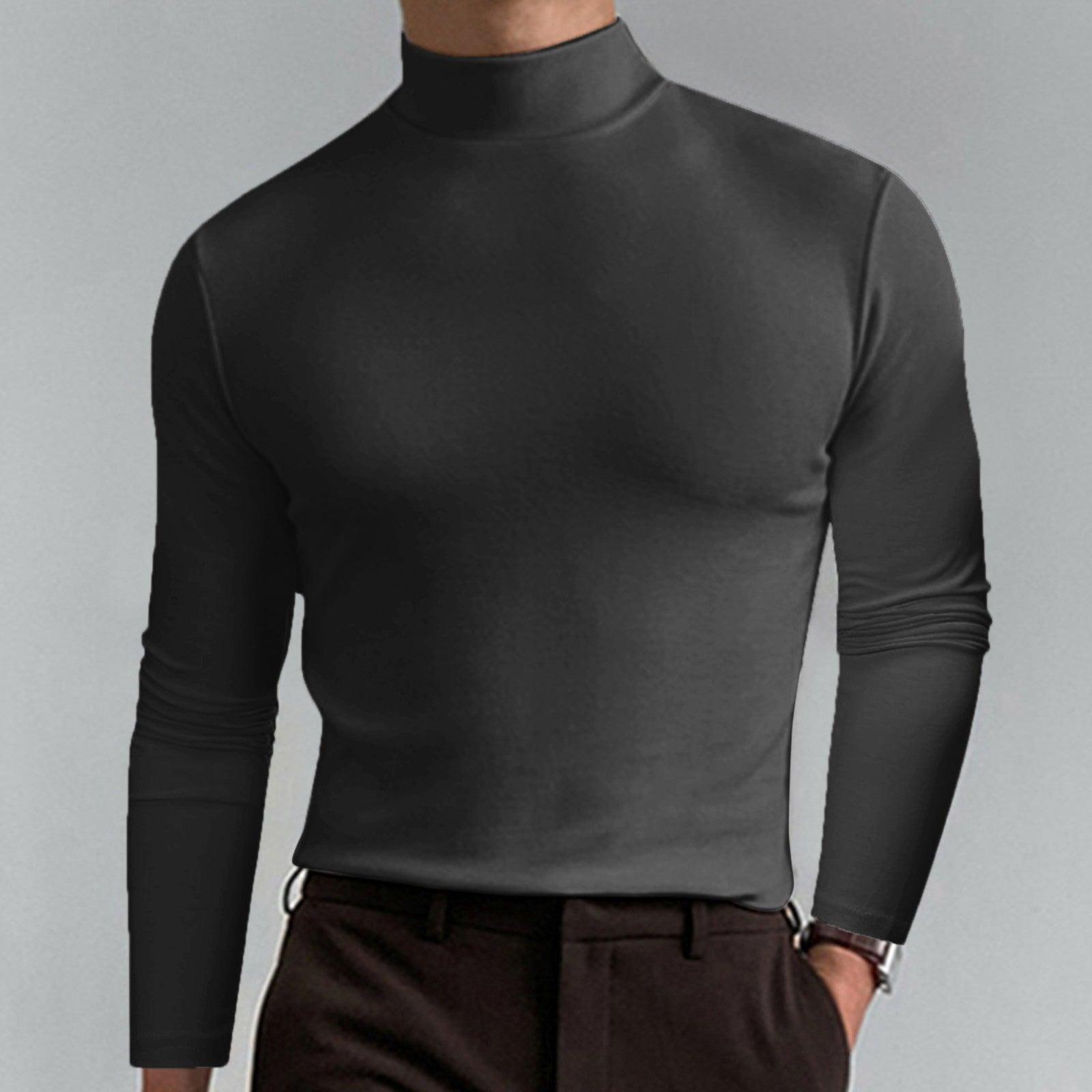 Autumn And Winter High Neck Long Sleeve T-shirt Men's Base Comfortable Solid Color Top - Nioor