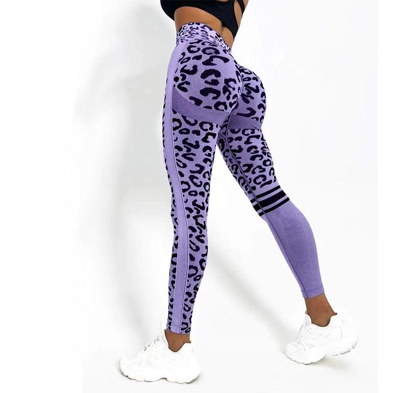 Chemical Fiber Blend Leopard Print Yoga High Waist Tights Fashion Sports Seamless Trousers Fitness Pants - Nioor