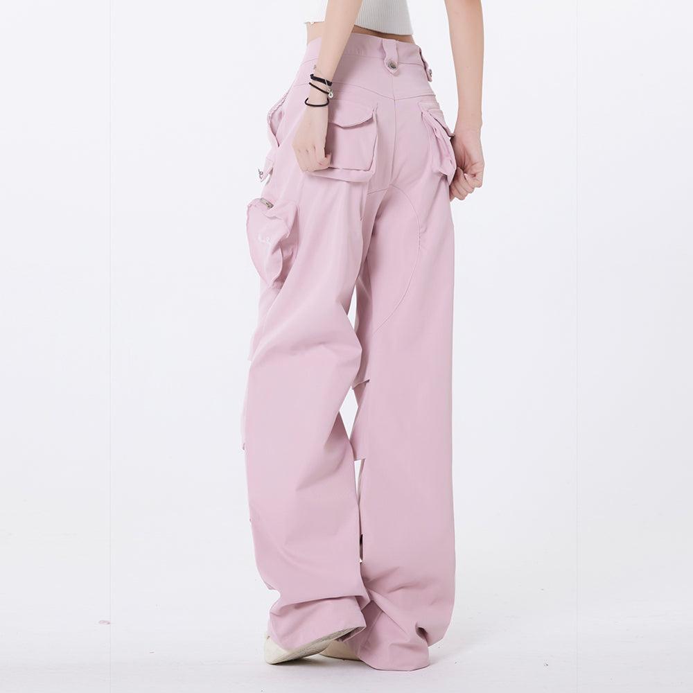 High Street Niche Pleated Three-dimensional Zipper Pocket Loose-fitting Wide-leg Trousers - Nioor