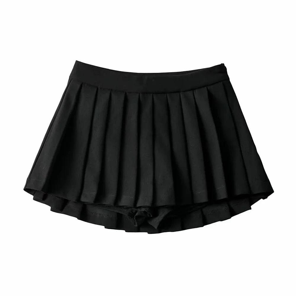 High Waist Front Short Back Length Pleated Skirt With Lining - Nioor