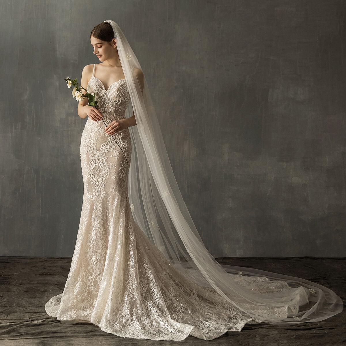 Bridal Church Wedding Pearl Long Tail Tulle - Nioor