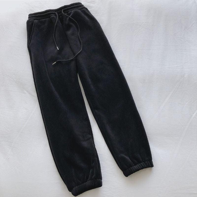 Sports Pants Female Fleece Lined Thick Loose Outerwear Casual Pants - Nioor