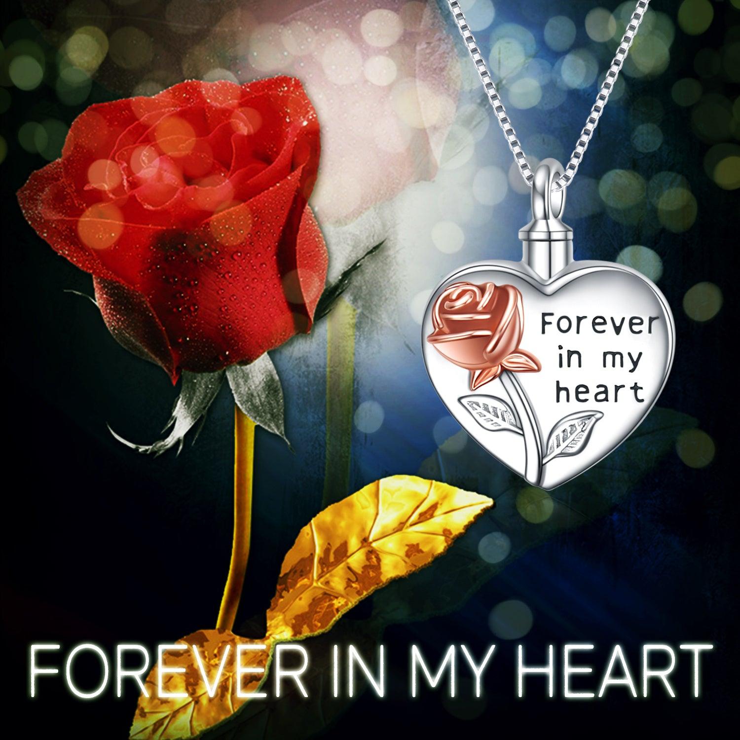 Sterling Silver Rose Flower Urn Necklace for Ashes Cremation Jewelry Forever in my Heart - Nioor