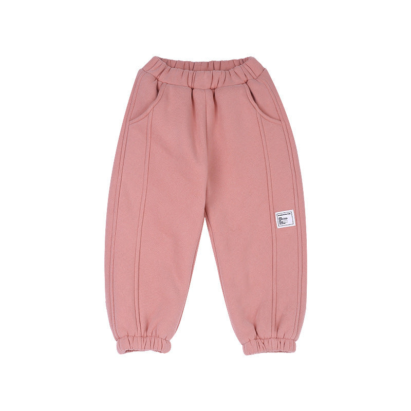 Children's Label Stitching Plus Velvet Sweatpants