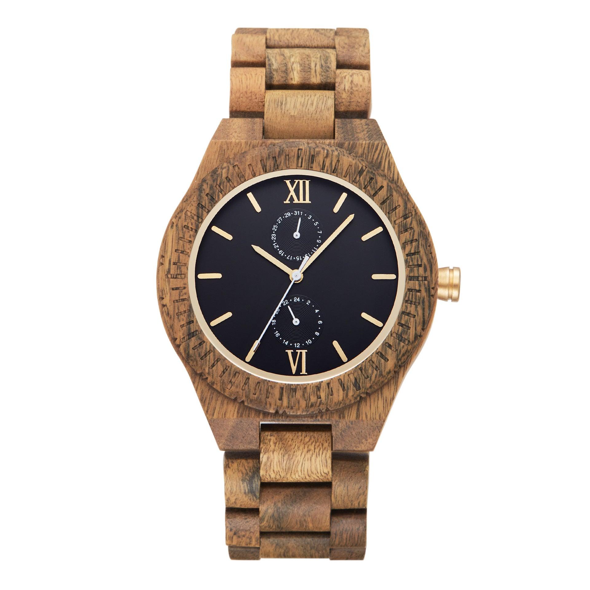 Men's Multi-functional Wooden Watch Quartz Movement - Nioor