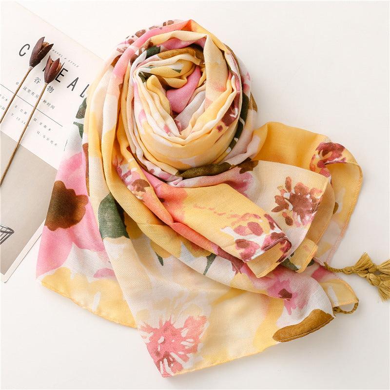 New Blooming Color Cotton And Linen Feel Scarf Soft Shawl - Nioor