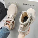 Men's Print Boots Autumn And Winter High-top British Style Comfy Breathable Casual Flat Shoes Outdoor Walking Running Boots - Nioor