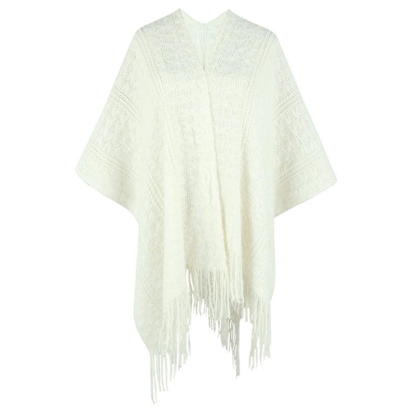 Polyester Yarn Crocheted Hollow Knitted Tassel Cape And Shawl Sweater Women's Cardigan - Nioor